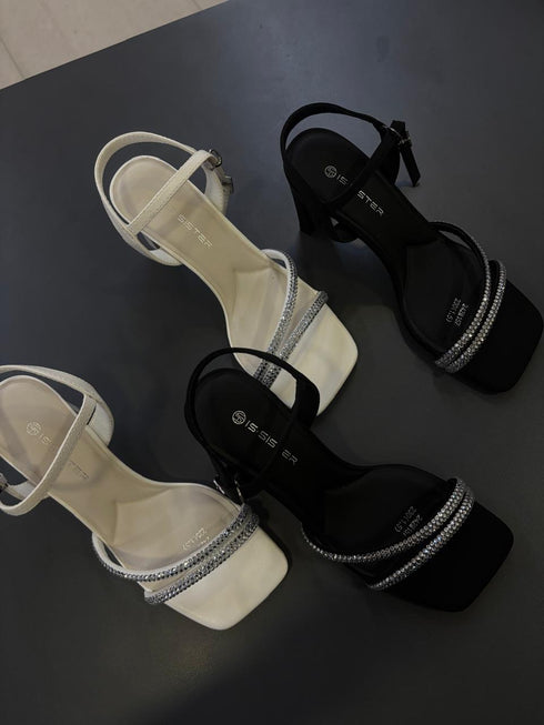 Rhinestone Embedded Open Toe Heels